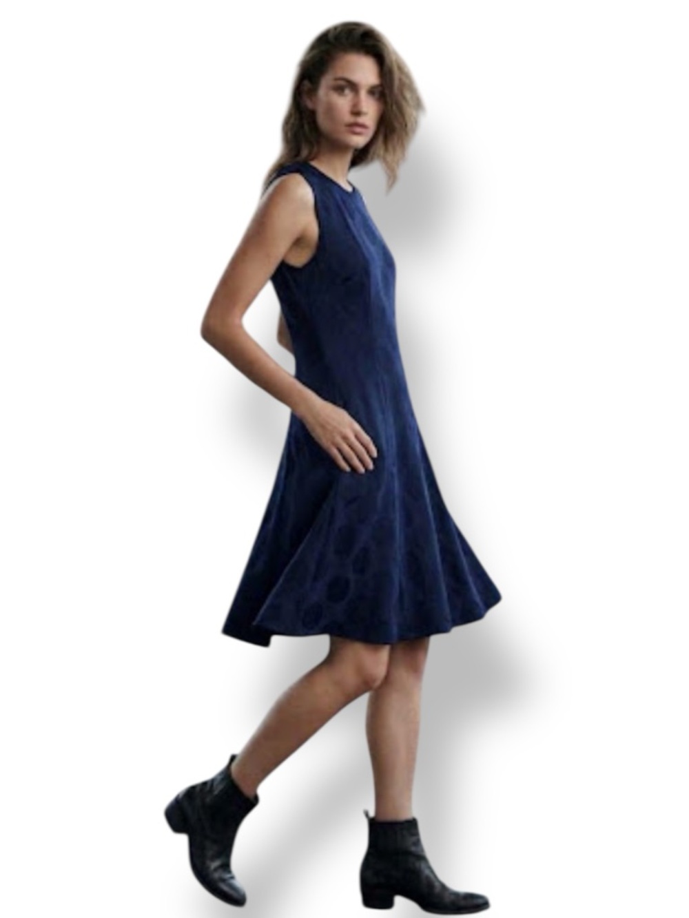 rag & bone New York Silk Blend Sleeveless Jacquard A-Line Dress Navy Size 2